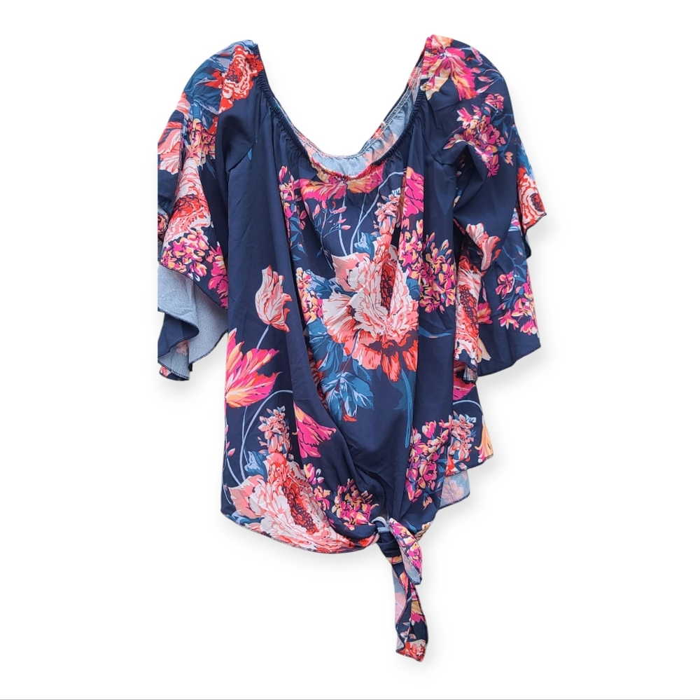 Women's Off-The-Shoulder Vibrant Floral Blouse - Size Large - Picture 5 of 15